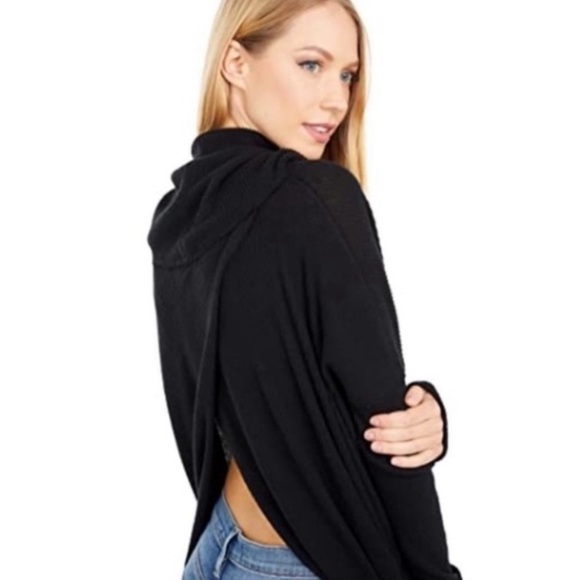 Free People Juicy Black Long Sleeve Split Back Top Size Small - Picture 3 of 5